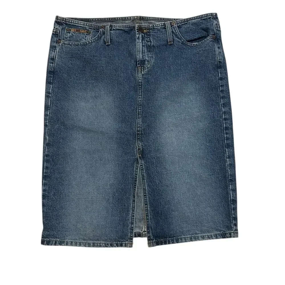 Vintage Y2K LEI Denim Skirt Juniors Size 15 Front Slit Modest Boho Indie Cowgirl